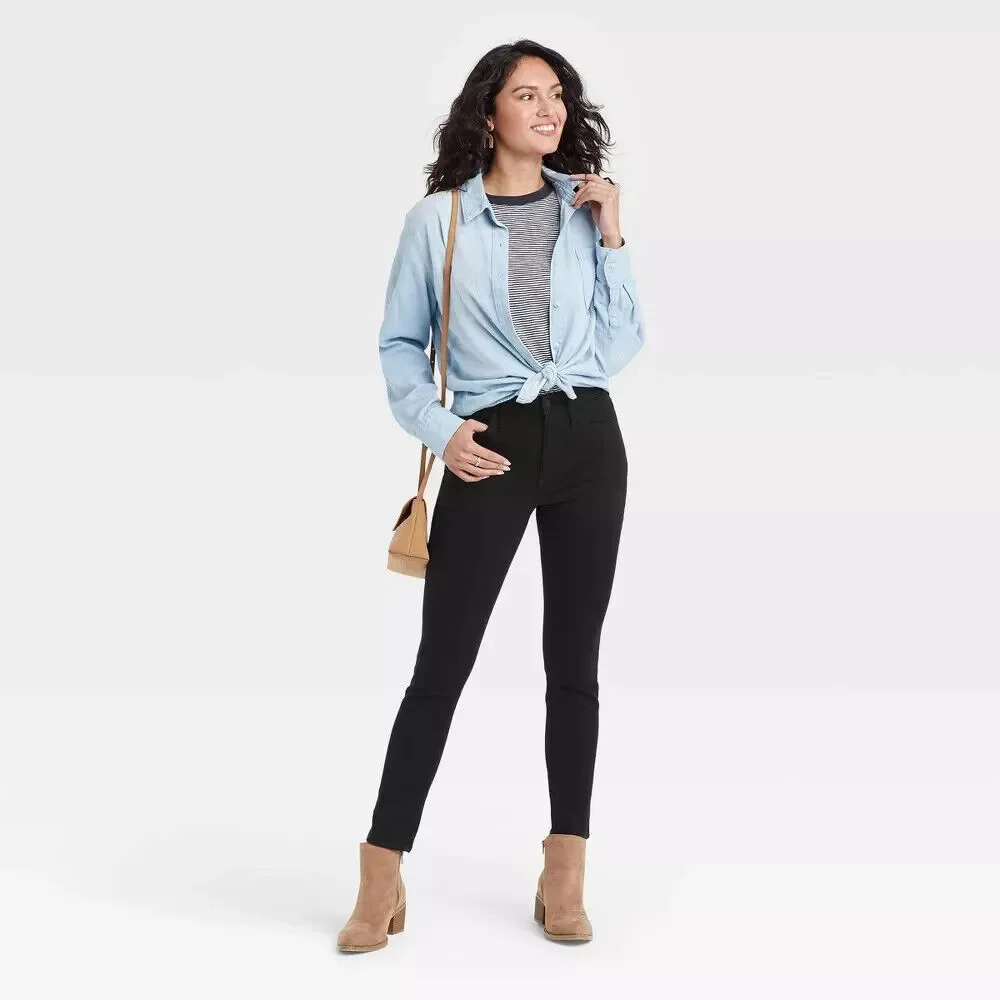 Women's High-Rise Skinny Jeans - Universal Thread Black 6 Short - Picture 2 of 6